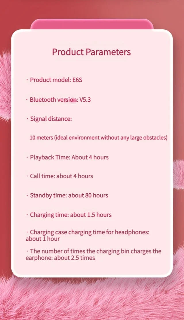 Disney Original Earbuds E6S Mini Cartoon Wireless Earphones Bluetooth 5.3 HIFI Sound Noise Reduction Headphone Long Battery Life