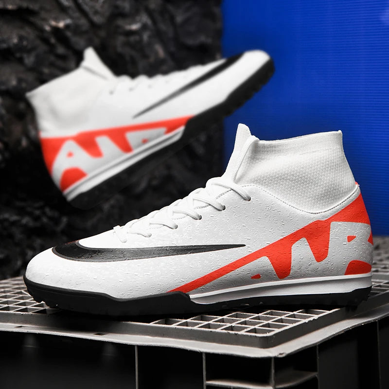 Men Soccer Cleats High Ankle Football Boots TF/FG Training Outdoor Long Spikes
