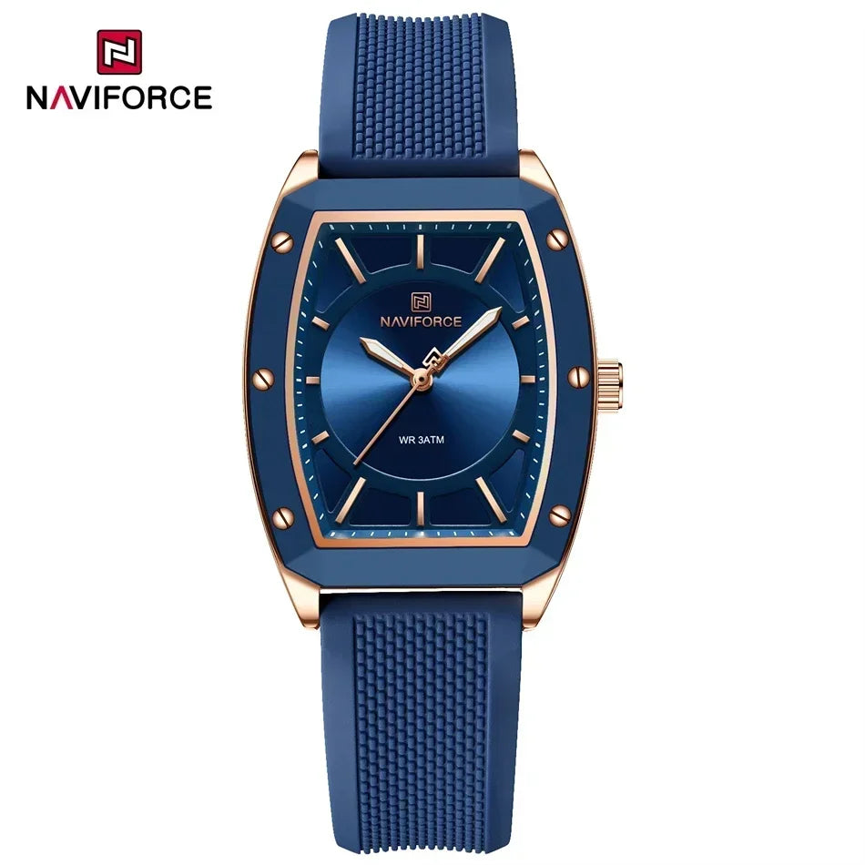 NAVIFORCE Top Brand Women Tonneau Watches Fashion Ladies Quartz Watch Silicone Strap Gift Female Wristwatch Relojes Para Mujer