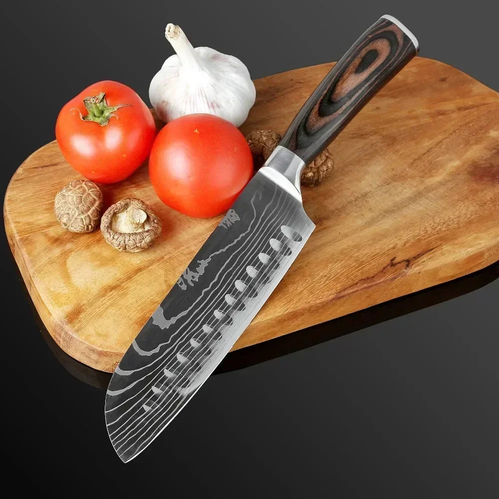 Professional Damascus Kitchen Knives Japanese Santoku Cleaver Slicing Knife Stainless