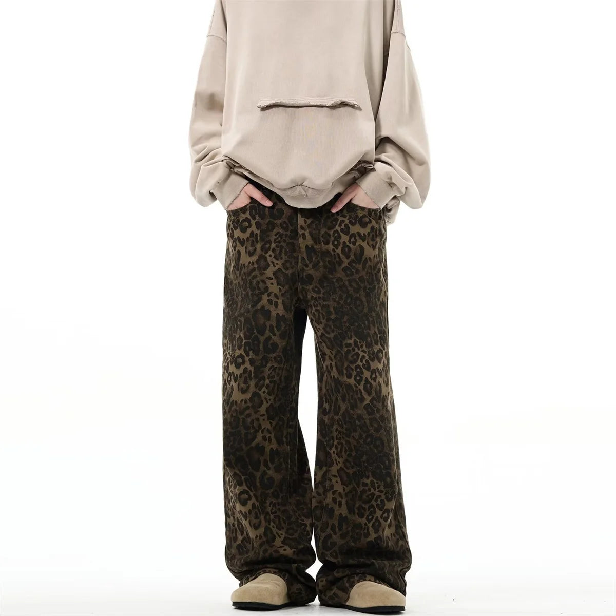 Leopard Print Women Pants 2024 Spring Chic Loose High Waist Wide Leg Panther Pant