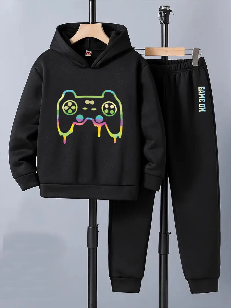 Boys "Game On" printed hoodie set, hoodie and pants set, spring casual wear for children, as gifts