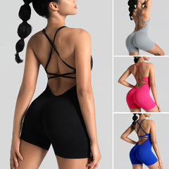 Yoga Cross Backless Fitness Jumpsuit Woman One Piece Running Workout Sleeveless