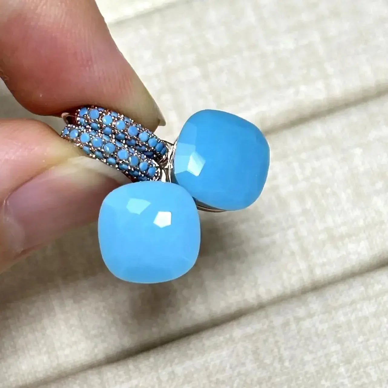 10.6mm Nudo Earrings Inlay Turquoise Zircon For Women Blue Topaz Drop Candy Square Crystal Earring Fashion Jewelry Gift