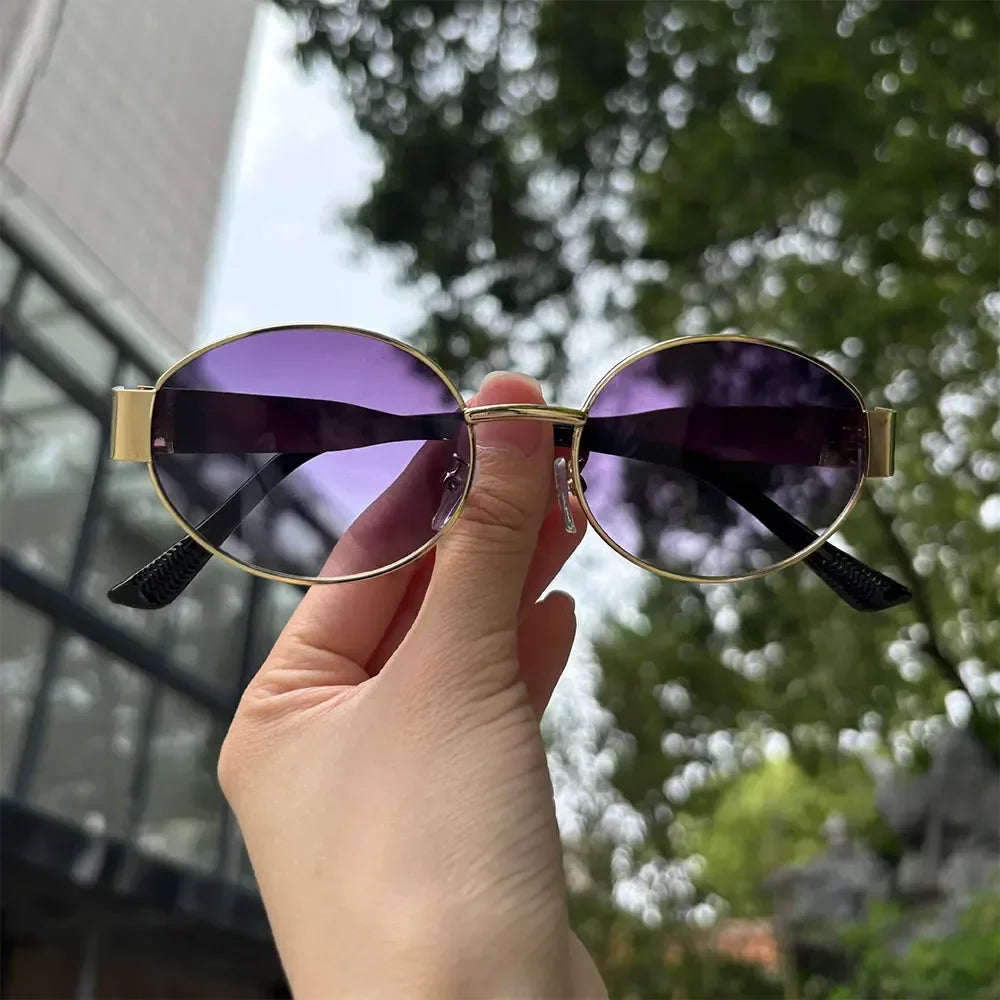 Luxury unisex metal sunglasses, oval-shaped, fashionable, UV400 protection, elegant tints for men and women Glasses Googles