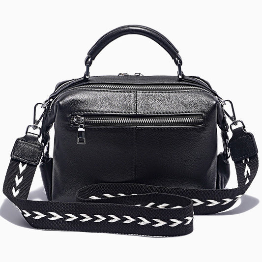 Black White Shoulder Bag For Women 100% Genuine Leather Handbag