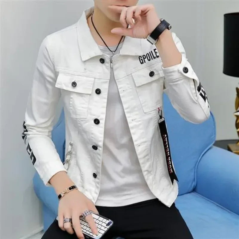 Denim Jackets Man Casual Slim Short Punk Red Jeans Coat for Men Rock