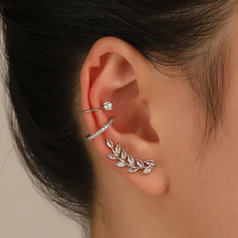 EVISPOL Fashion Exquisite Crystal Zerconia Ear Cuff Earrings for Woman Non Piercing Leaf Clip Earrings Christmas Jewelry Gift