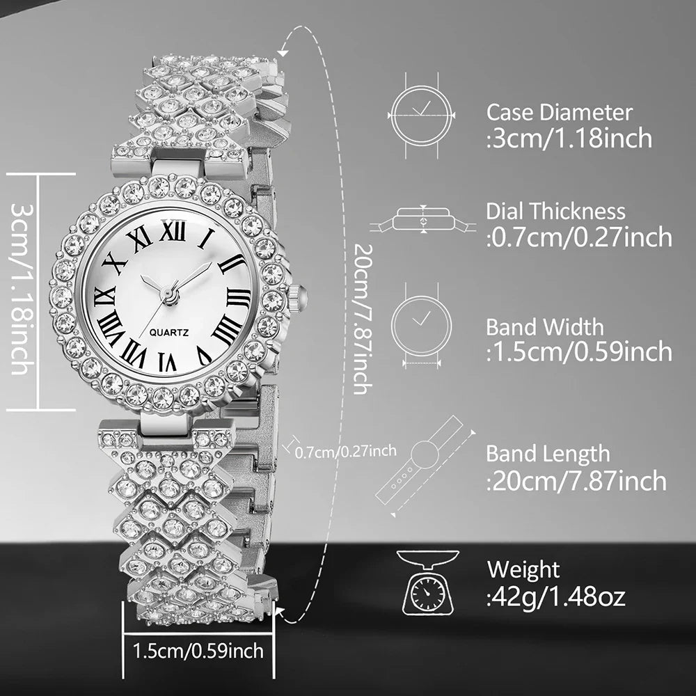 6PCS/SET Silver Women's Watch Business Leisure Element Watch Luxury Dial Quartz Watch Jewelry Set Gift For Her