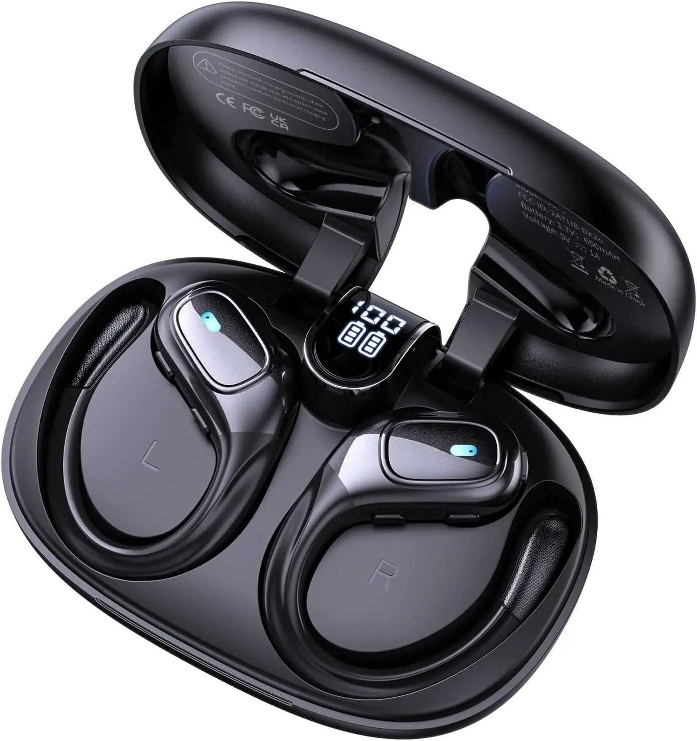 Sport Bluetooth 5.3 Earphones Earhook Headphones IPX7 Waterproof Wireless Earbuds 75 Hrs with LED Power Display Physical buttons