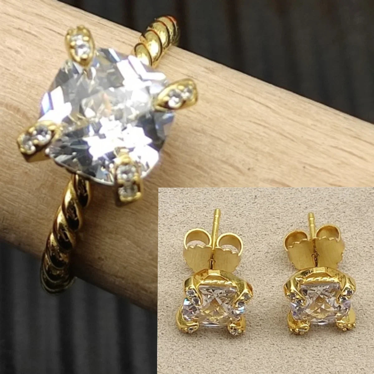 2025 New High-Quality Silver and Gold Color Set with 8mm Colorful Main Stone Elegant and simple Necklace Earring Set