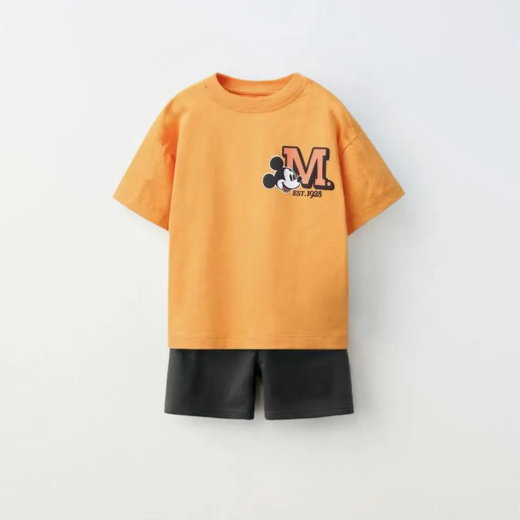 Kids Fashion Stes Casual Colthes Printing Tops+ Solid Color Shorts Loose Costume Two Piece Summer Boys Girls Clothing O-neck Tee