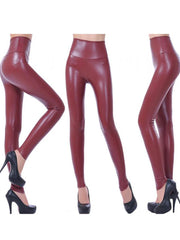 Leather High Waist Legging Women Black Pencil Pants Slim Skinny Trousers