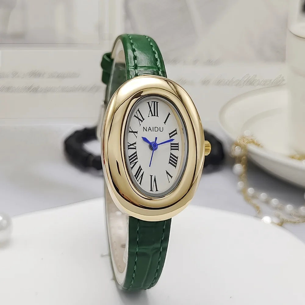 Luxury Women Vintage Oval Goose Egg Quartz Watch Leather Strap Wristwatch Dress Ladies Watches Christmas Gift Clock Relojes