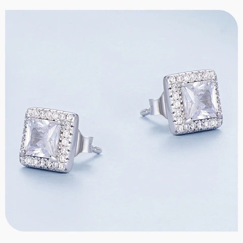 BAMOER Gold Plated Halo CZ Stud Earrings 925 Sterling Silver Hypoallergenic Classic Elegant Heart Earrings Jewellry BSE894