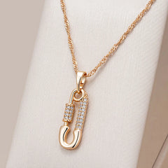 Trendy 585 Rose Gold Color Personality Pin Shape Pendant Necklace for Women