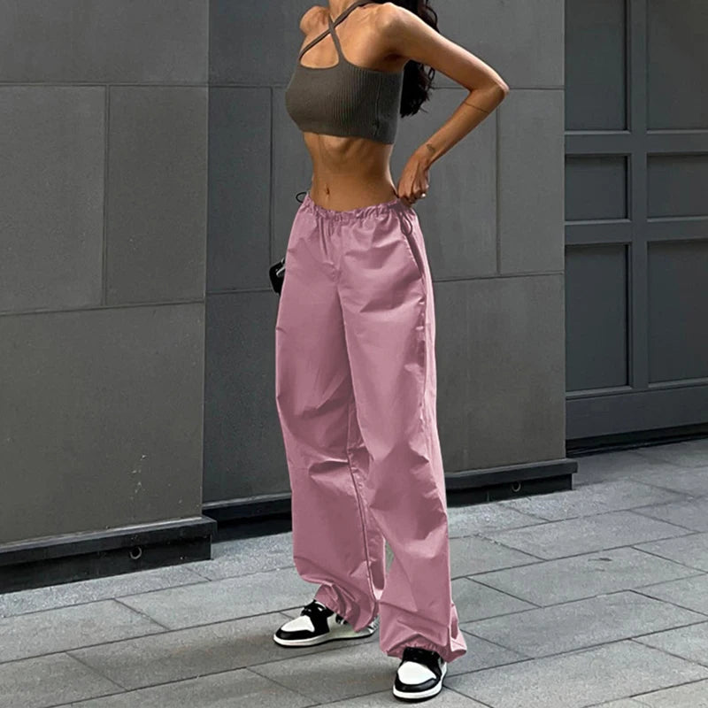 Y2k Cargo Pants Women Low Waist Drawstring Sweatpant Streetwear Vintage Baggy