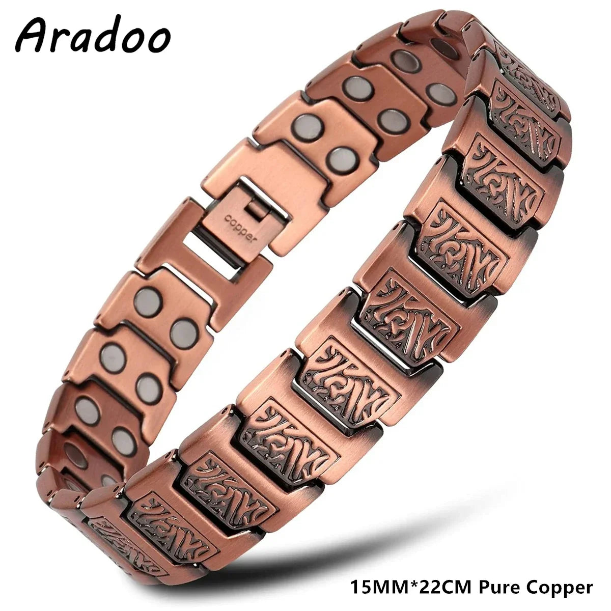 ARADOO Copper Bracelet for Men 100% Pure Copper Magnetic Link Bracelets Jewelry Gift with Adjustable Sizing Tool