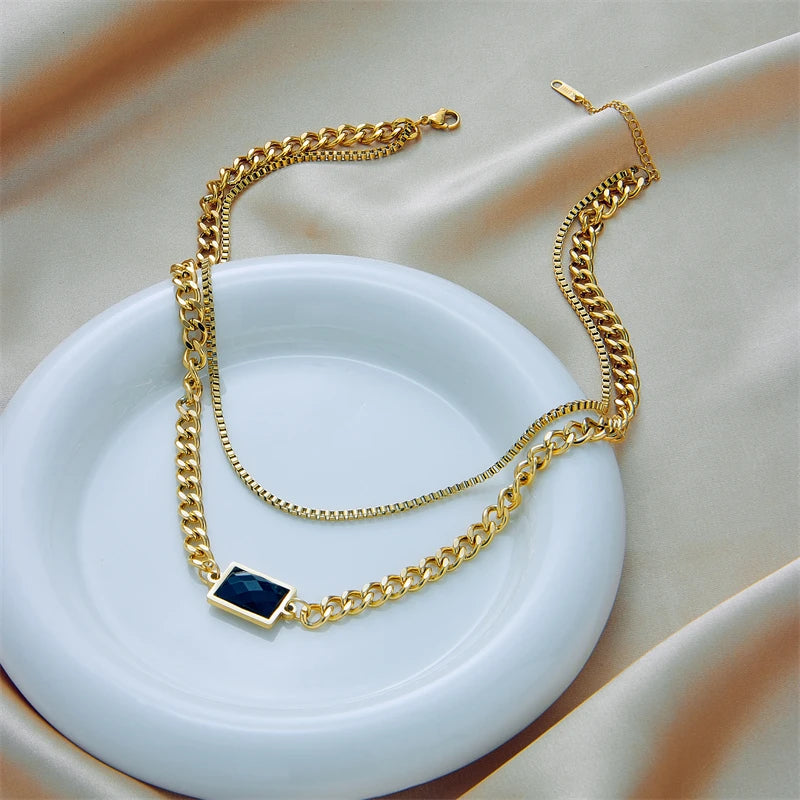Stainless Steel Geometry Star Moon Butterfly Pendant Multilayer Chain Choker Necklace