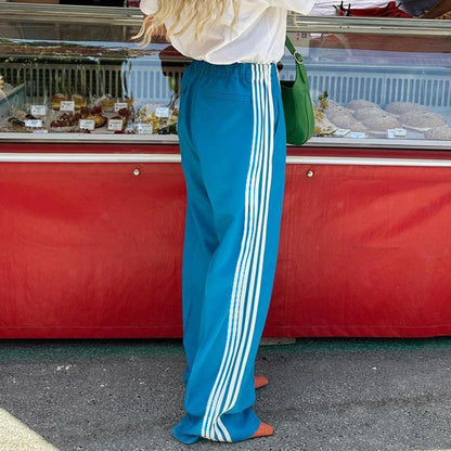 Women's y2k Aesthetic Striped Print Pants Loose Elastic Waist Drawstring Straight Leg