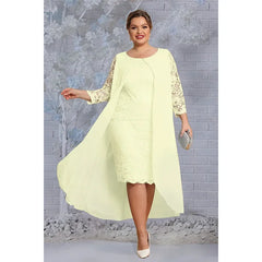 Plus Size Women Party Dress Elegant Lace Chiffon Vestidos De Mujer Bridesmaid Midi