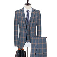 Blazers Pants Vest Set 3 Pieces Set / 2023 Men's Business Casual Fashion Three Piece Plaid Suit Jacket Coat Trousers Waistcoat