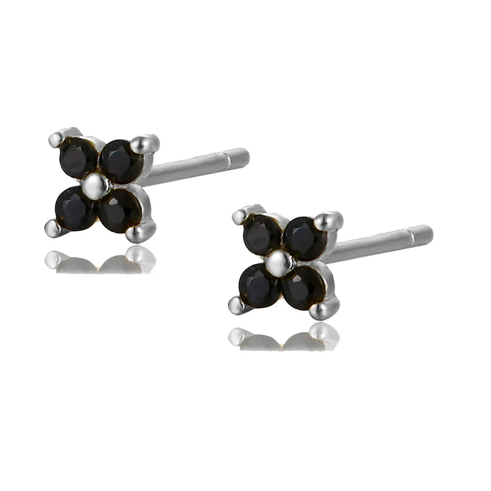 WANTME 925 Sterling Silver Romantic Color Zircon Three-petal Flower Stud Earrings for Women Fashion Huggies Piercing Jewelry