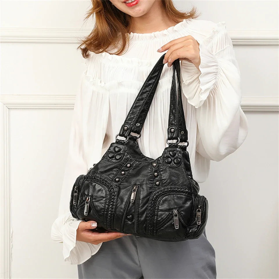 Y2k Women Shoulder Bag Vintage Punk Goth Fashion Designer Leather Tote Bag