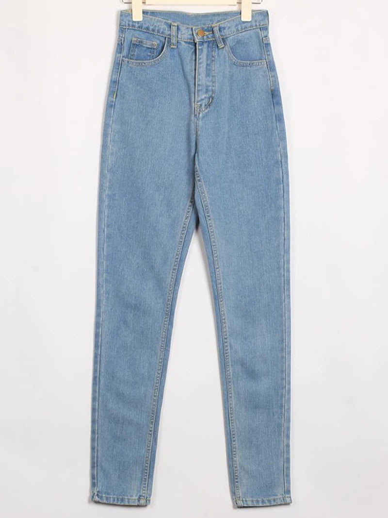 Basic Jeans Soft Pants Harem Female Straight  High Waist Femme Long Denim Pants
