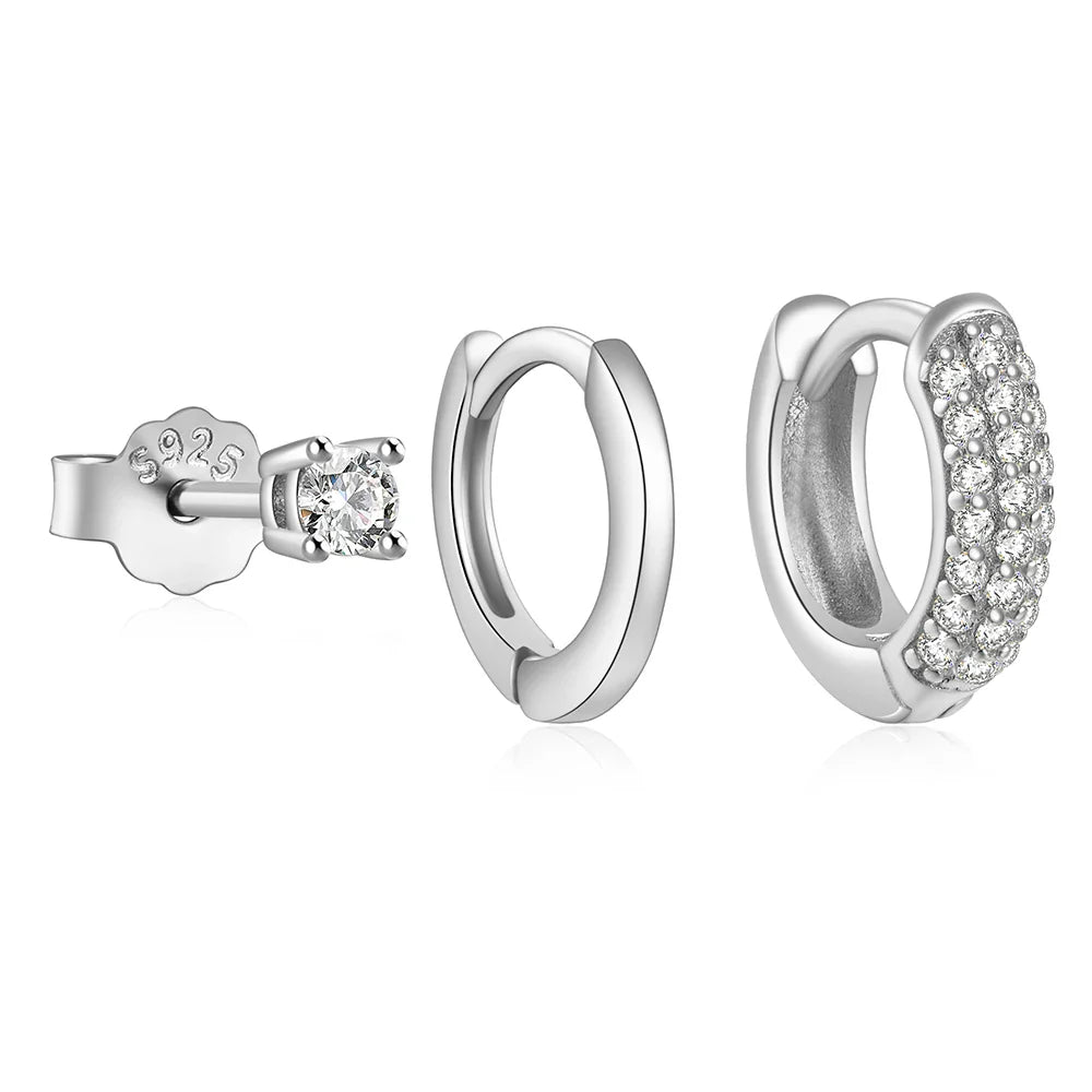 CANNER Set Double Layer Smooth Classic Hoop Earrings For Women 925 Sterling Silver Ins Flower Color Zircon Earrings Fine Jewelry