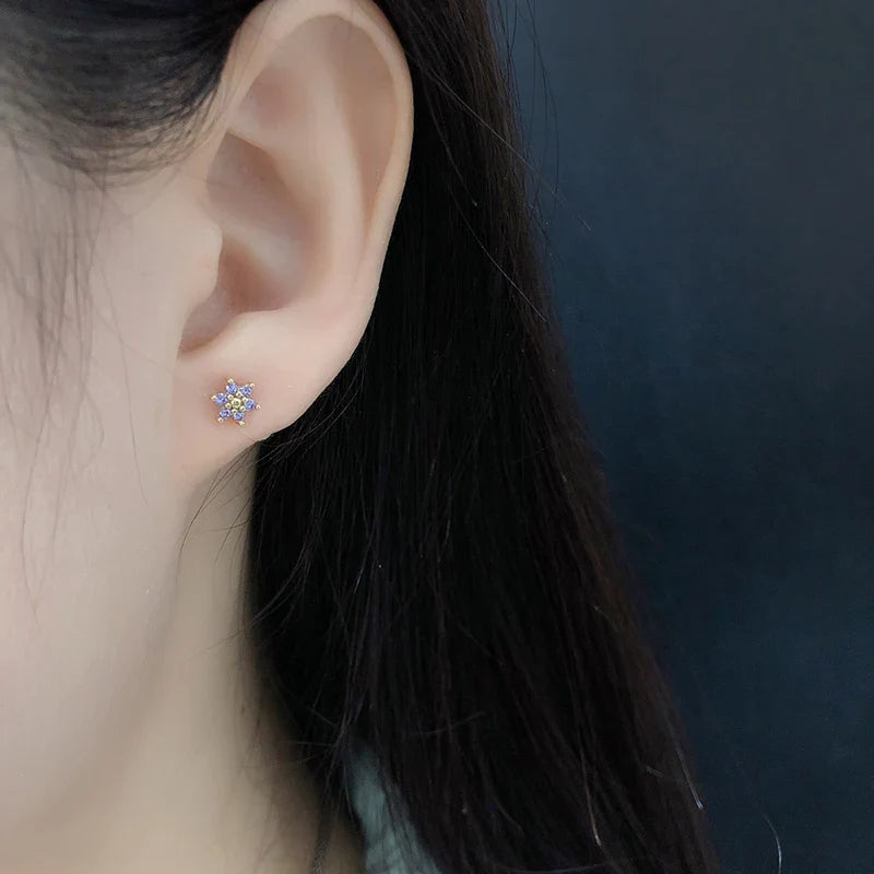 WANTME 925 Sterling Silver Fashion Korean Petal Screw Bead Stud Earrings for Women Charm Ear Bone Piercing Jewelry Accessories