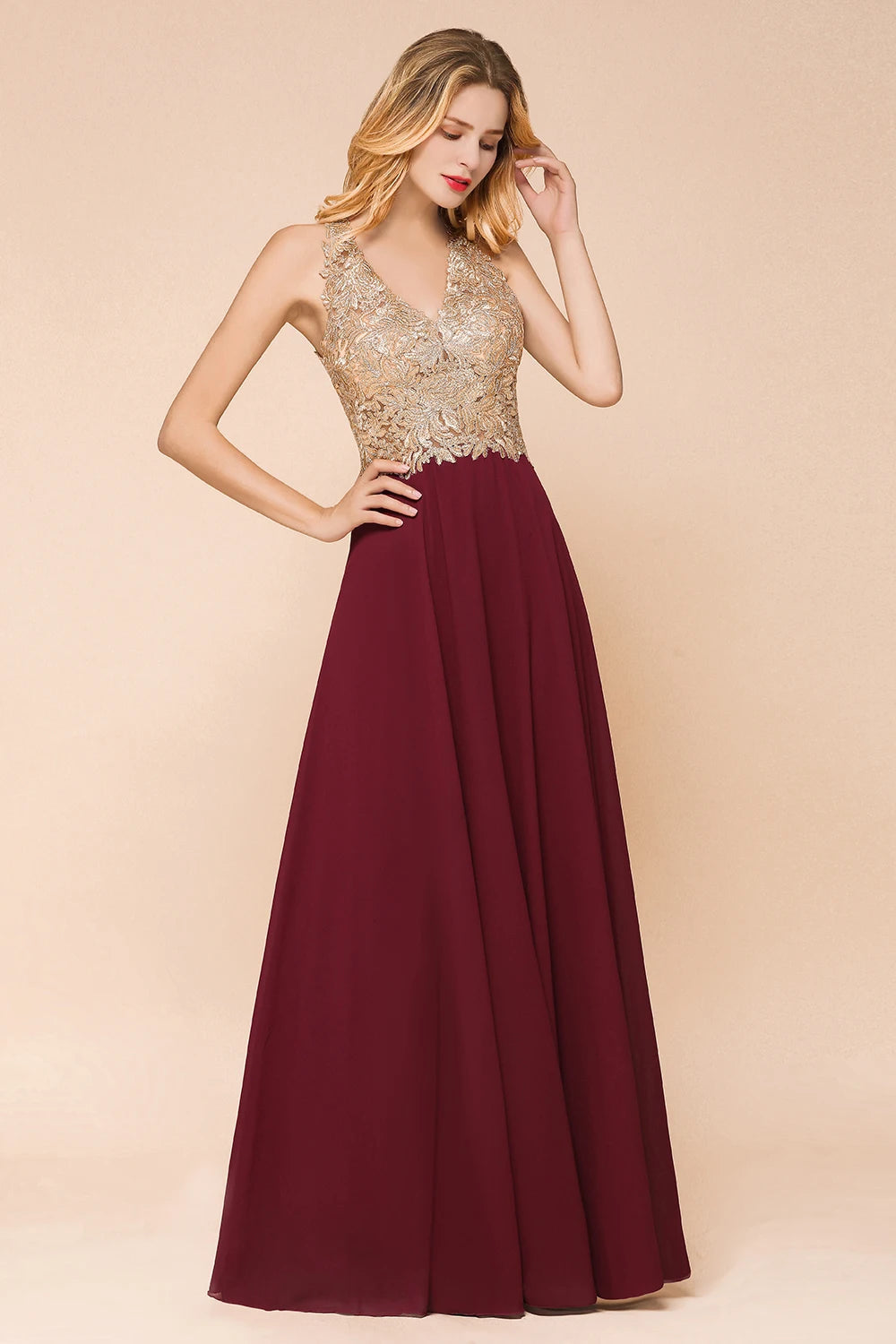 Homecoming Dresses: Gold Appliques Prom Formal Dresses for Women Wedding Party
