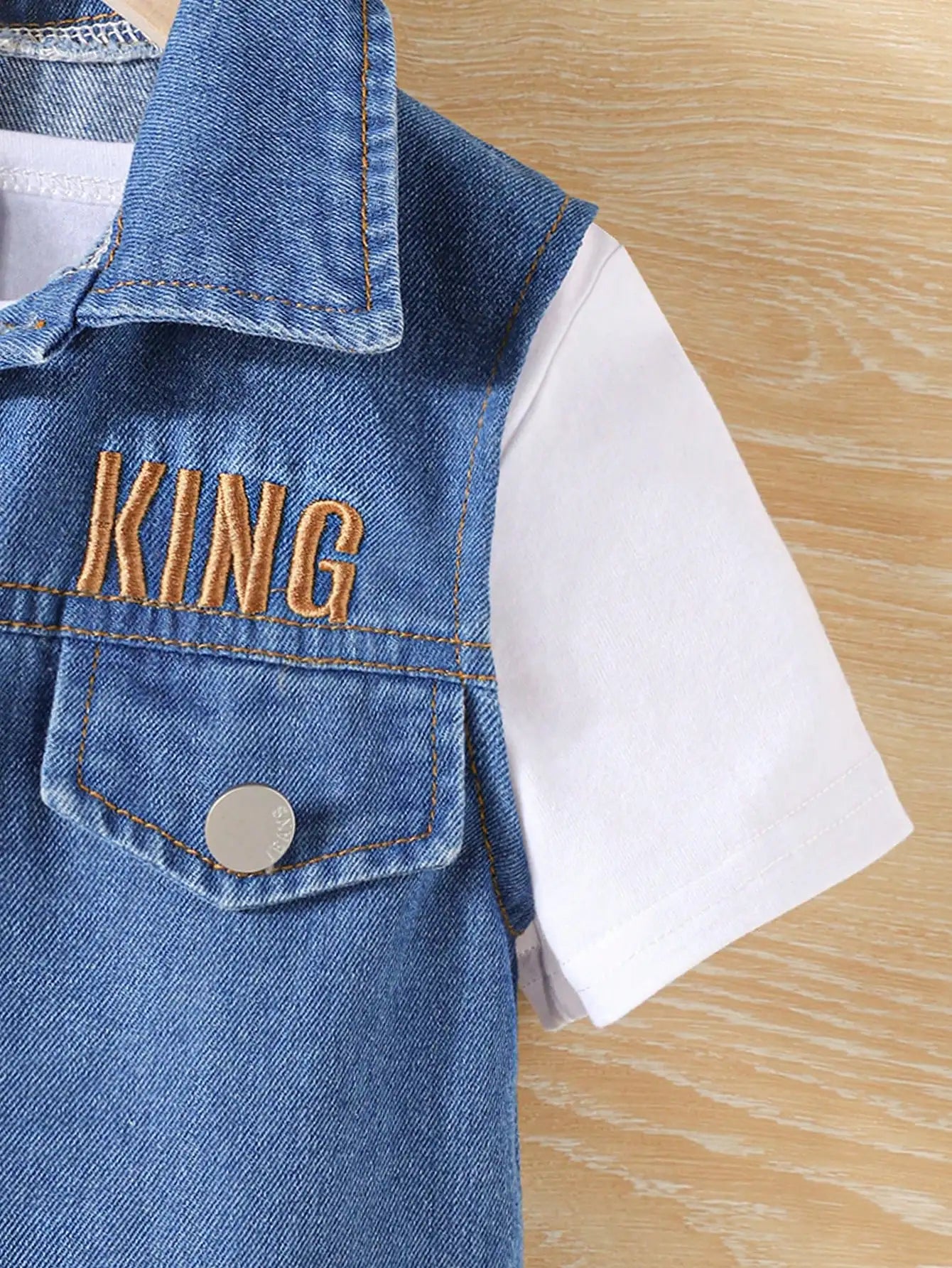 3-Piece Spring/Summer New Boy Leisure Outdoor Retro Fashion Girl Comfort Travel Vacation White Short-Sleeved Denim Vest Pants