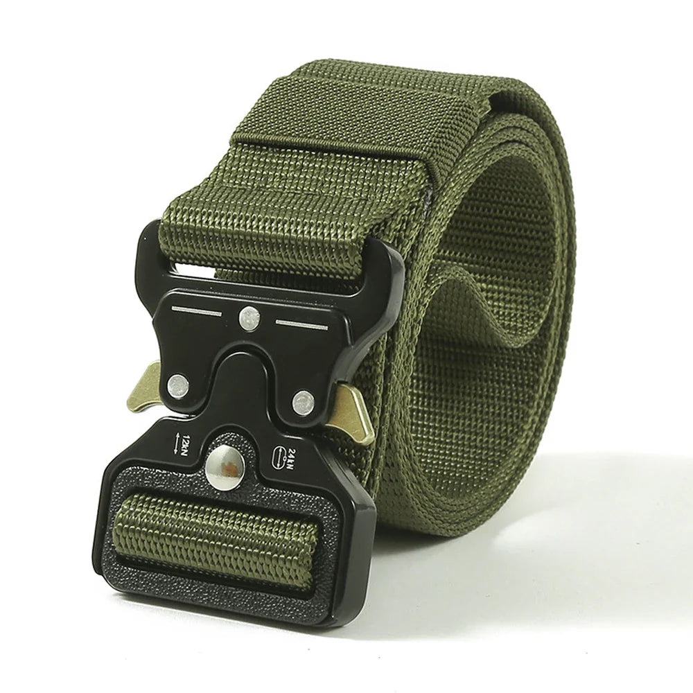 Men Tactical Belt Quick Release Outdoor Zinc Alloy Buckle Belt Soft Real Nylon Sports Hiking Camping Hunting Belt