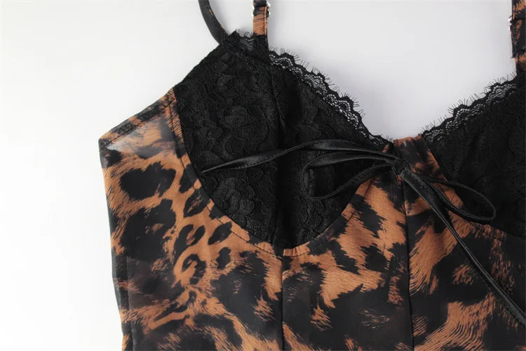 CNYISHE Party Leopard Backless Women Dresses V Neck Sleeveless Sheath Bodycon Lace-up Sexy Club Fashion Female Vestidos Robes