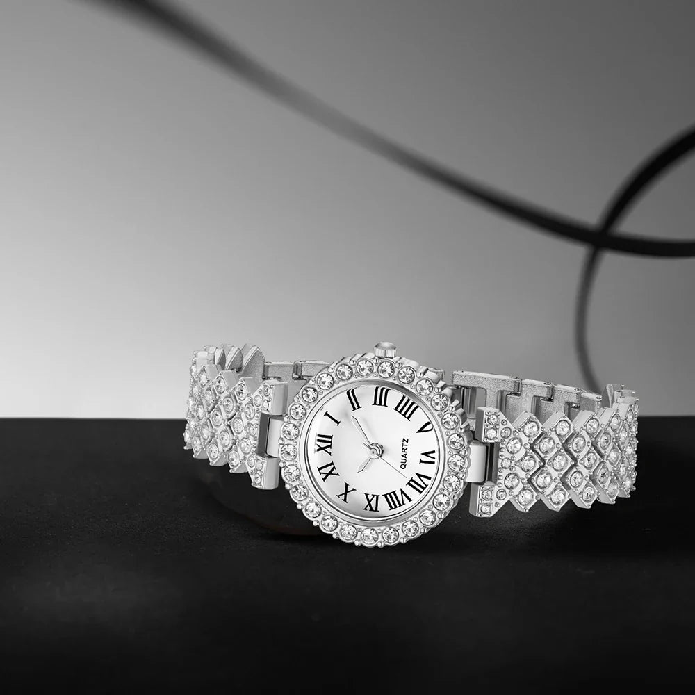 6PCS/SET Silver Women's Watch Business Leisure Element Watch Luxury Dial Quartz Watch Jewelry Set Gift For Her