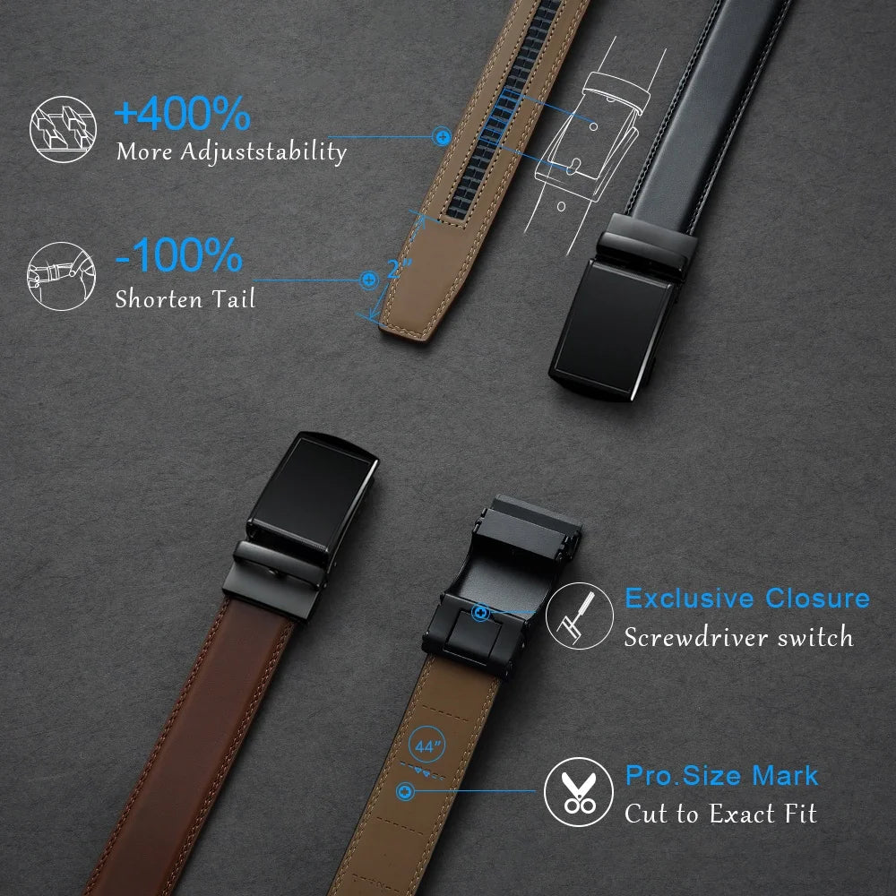 DOOPAI Mens Leather Belt Multiple Colors Automatic Available Belts Leisure Fashion Ratchet Belts for Men Pants Waistband