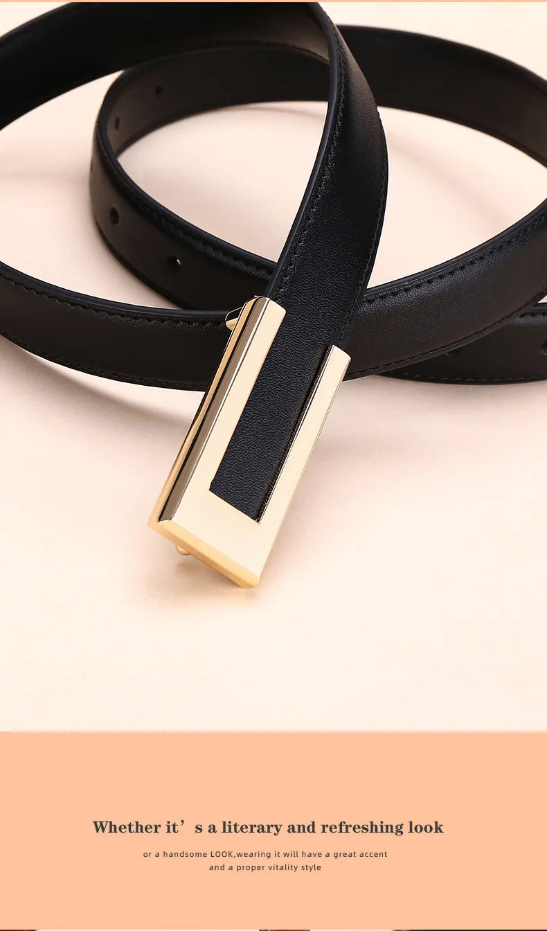 Genuine leather belt for women; cowhide fashion waist belt; versatile smooth buckle; 2025 dress decoration belt for