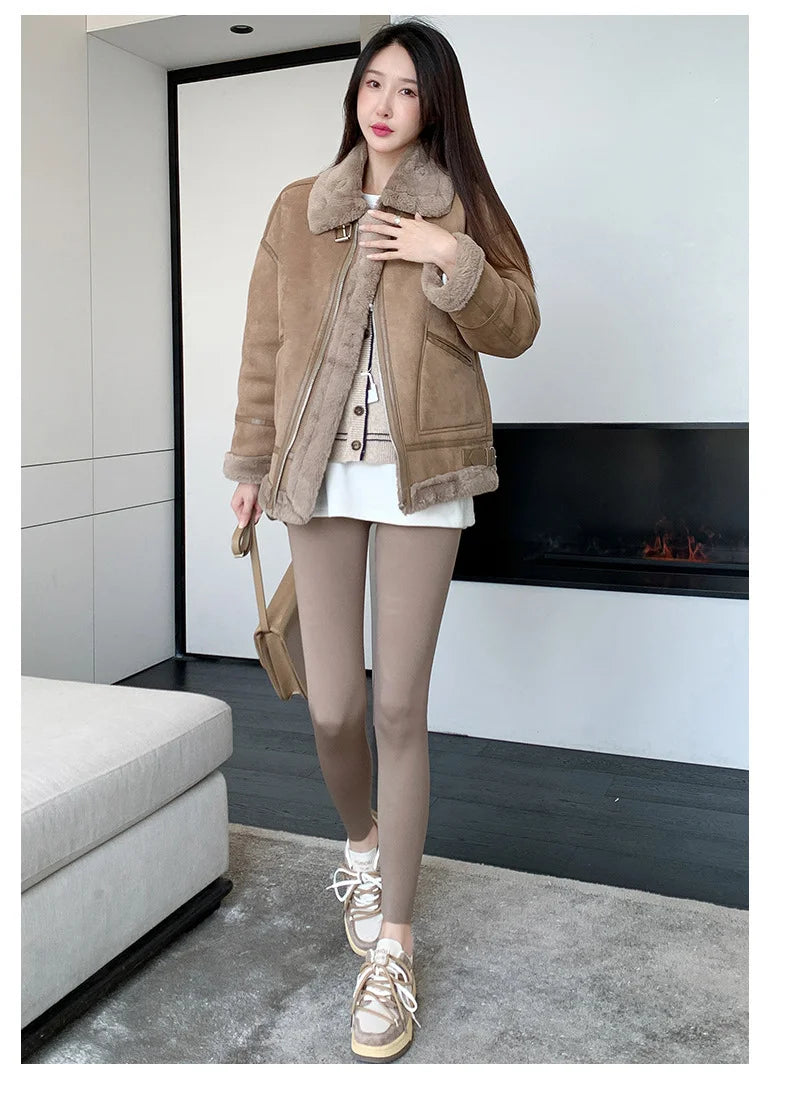 Autumn Thin Rabbit Fleece Shark Leggings Women High Waist Elastic