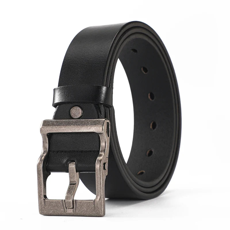 3.8cm Wide Men's Belt 110cm 120cm 130cm High-Quality Leather Belt Men's Retro Pure Cowhide Alloy Pin Buckle Jeans Men's Belt