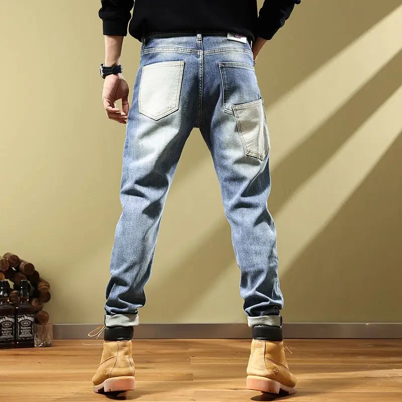 Jeans for Men Tapered Harem Mens Cowboy Pants Stylish Trousers Slim Fit