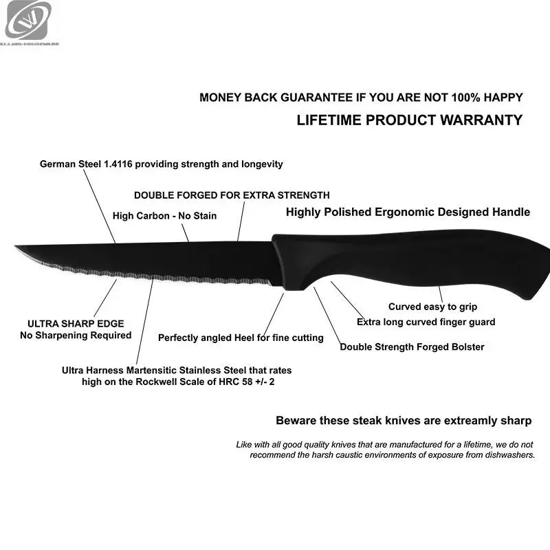 Table Knife Set  4/6/8Pcs Black Matte Comfort Handle Paring Knives German