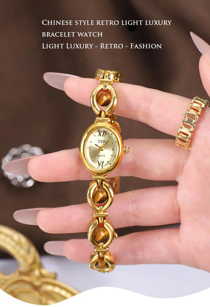 Ladies Watch Light Luxury Brand National Style Zulu Green Bracelet Advanced Bead Waterproof Women Fashion Quartz Wristwatches