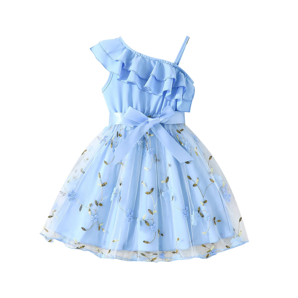 Dress For Kids 2-7 Years old Birthday Ruffled Embroidered Sleeveless Floral Princess