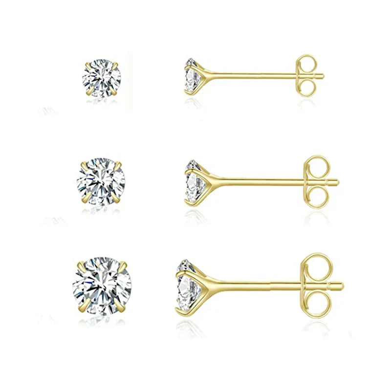 CANNER 3pcs/set Bling Zircon Earring 925 Sterling Silver Cute Mini Heart Star Stud Earrings Ear Bone Earlobe Piercing Jewerly