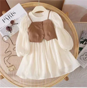 Baby Suits Girl Vest + Long Sleeve Dresses 2 piece Kids Cute Princess Dress