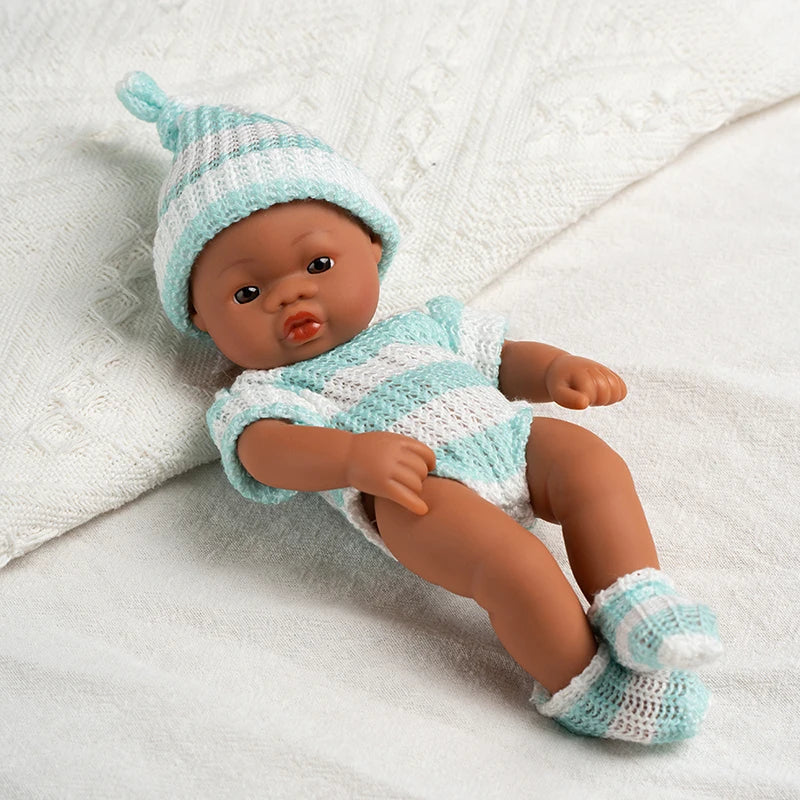 20cm 7inch Mini Reborn Dolls Vinyl Brown Skin Full Body Baby Doll Lifelike Soft Reborn Toddler Doll Baby Doll For Girls Toys