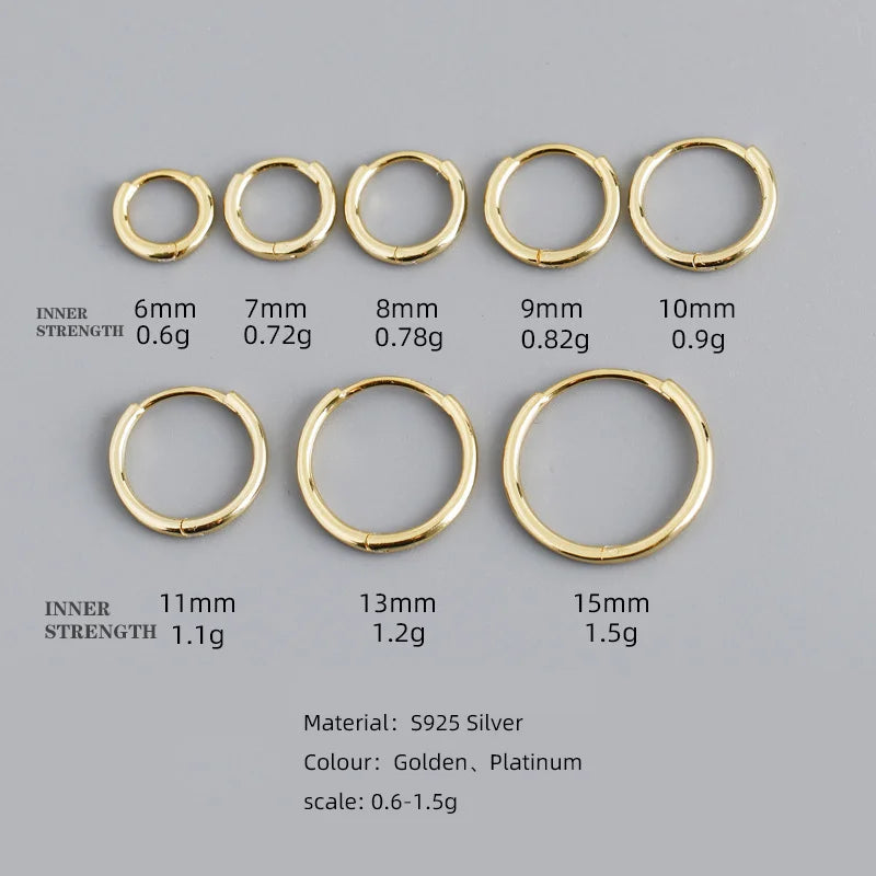 WANTME 925 Sterling Silver Minimalist Glossy Circle Hoop Earrings for Women Fashion Simple Ear Bone Piercing Jewelry Accessories