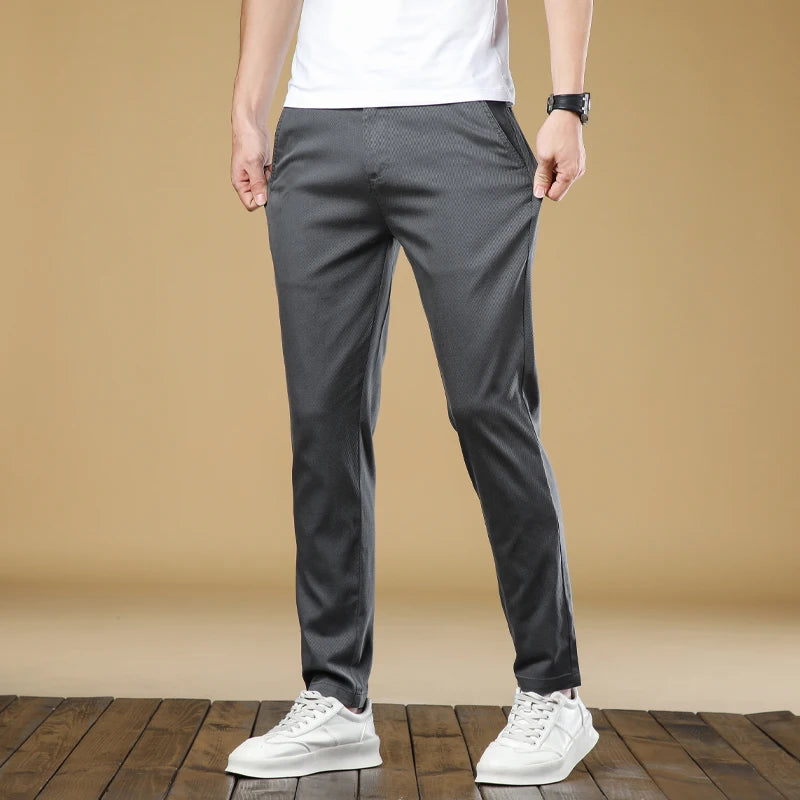 Summer Men's Stretch Casual Pants, Suit Pants Fashion Slim, Tencel Lyocell Ice Silk