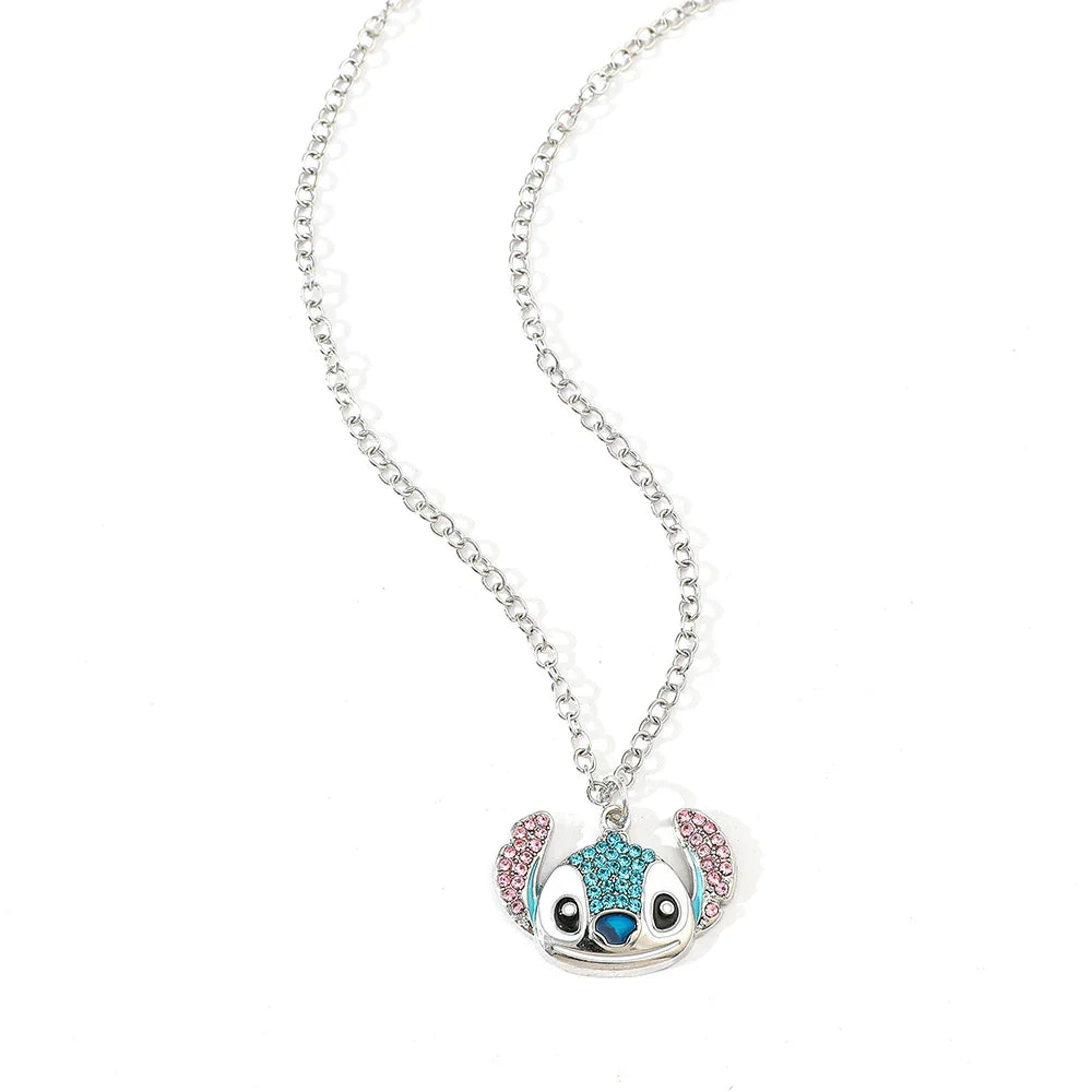 Disney Stitch Cartoon Pendant Necklace Cute Filled Rhinestones Jewelry Personality Sweater Chain Gift for Fashion Lovers